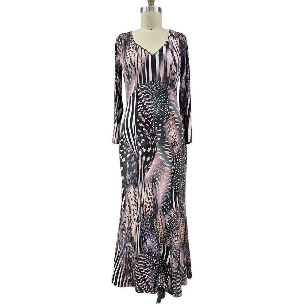 Venus Women's Size L Multiolored Maxi Bodycon Dress Peacock Animal Print